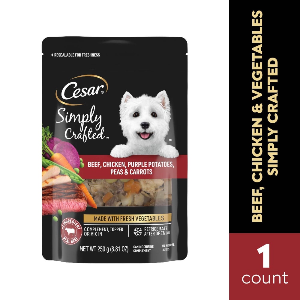 Cesar Simply Crafted Adult Wet Complement Beef, Chicken, Purple Potatoes, Peas & Carrots