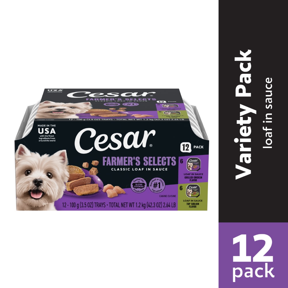 Cesar Adult Soft Wet Dog Food Top Sirloin & Grilled Chicken Classic Loaf in Sauce Variety Pack