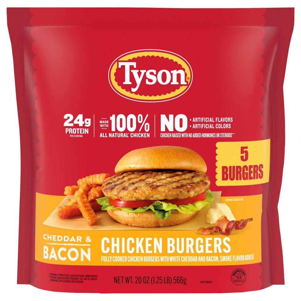 Tyson Frozen Cheddar & Bacon Chicken Burgers