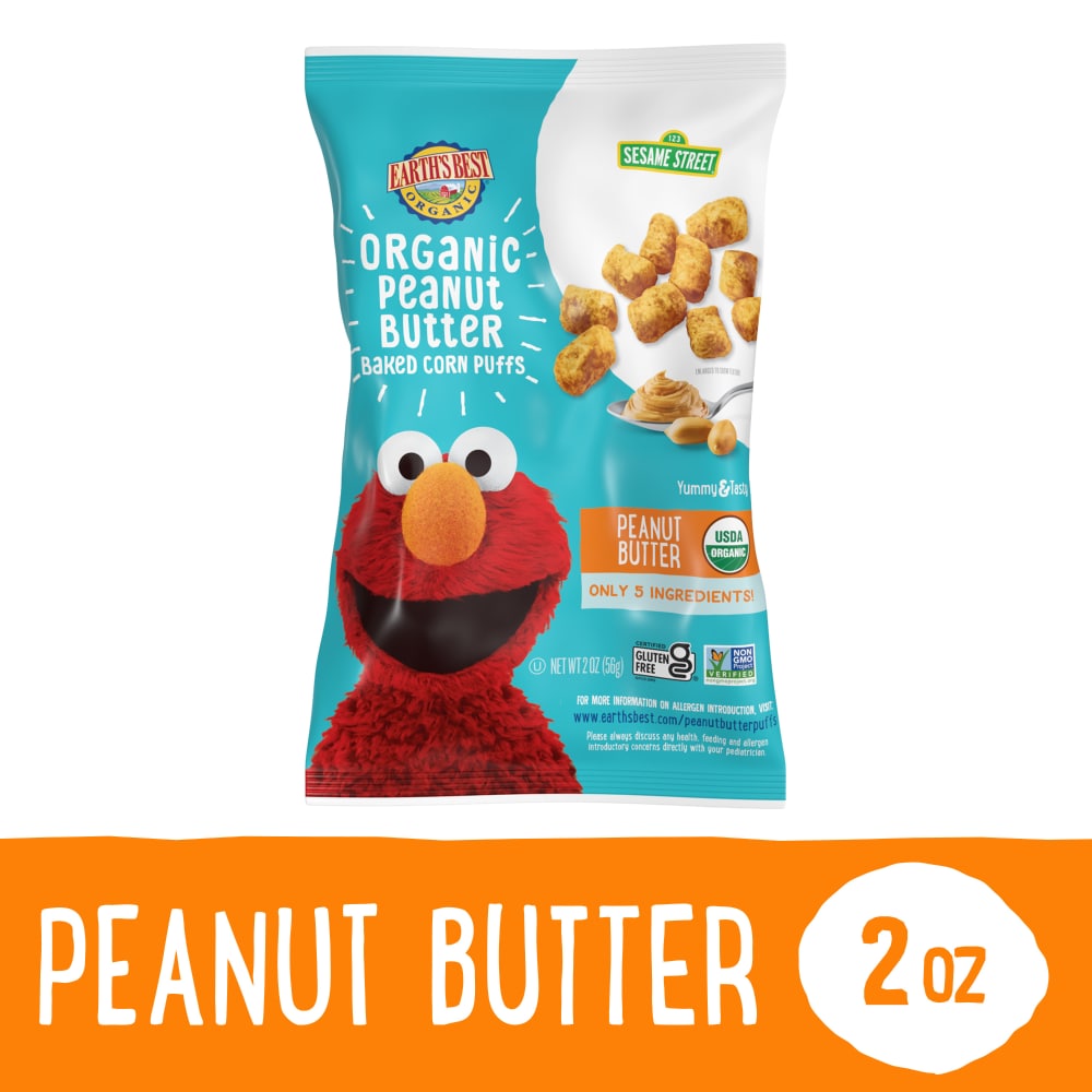 Earth’s Best Organic Corn Puffs for Toddlers 2 Years Old and Up, Peanut Butter Flavor