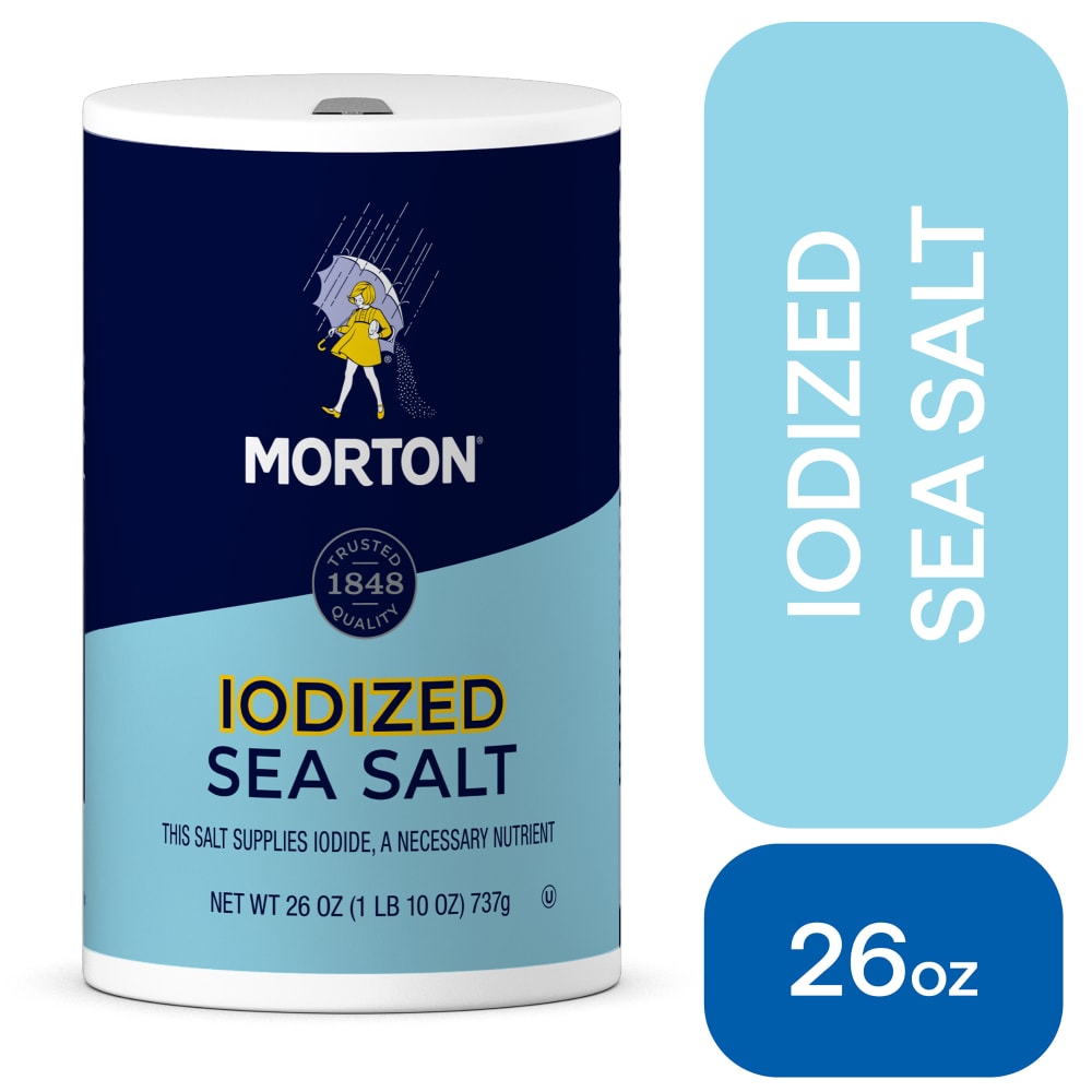 Morton All-Purpose Iodized Sea Salt, Fine Sea Salt, 26 oz