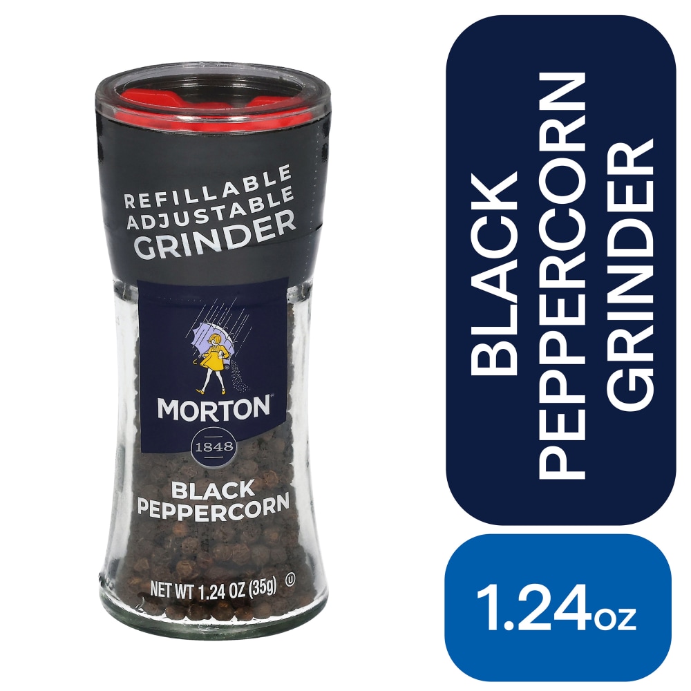 Morton Black Peppercorn Refillable Pepper Grinder, 1.24 Oz