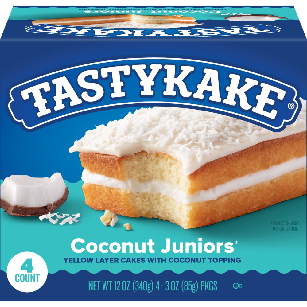 Tastykake Coconut Juniors, 4 Count, 4 Individually Wrapped Coconut Topped Snack Cakes