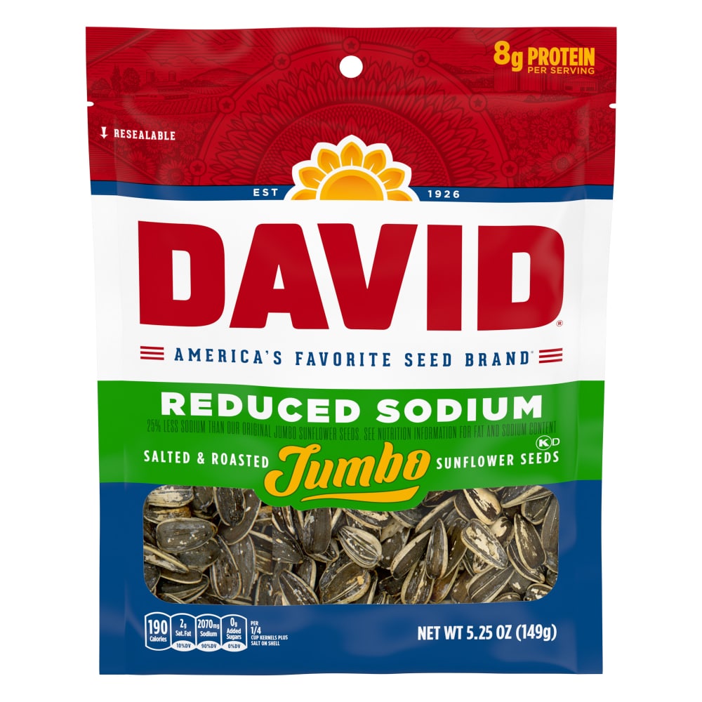 DAVID Roasted and Salted Reduced Sodium Sunflower Seeds, Original Flavor