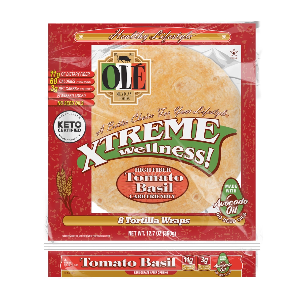 Olé Xtreme Wellness Tomato & Basil Flour Tortillas, Keto Certified