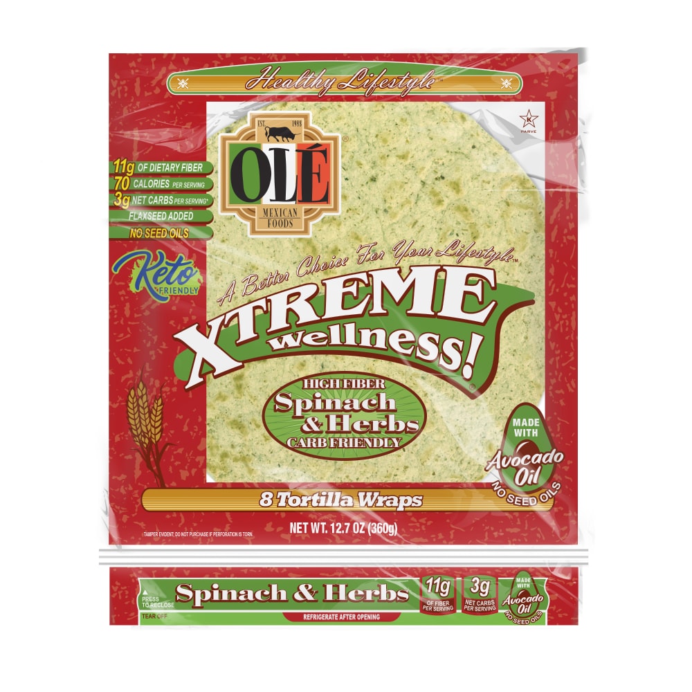 Olé Xtreme Wellness Spinach & Herbs Tortillas, Keto Friendly