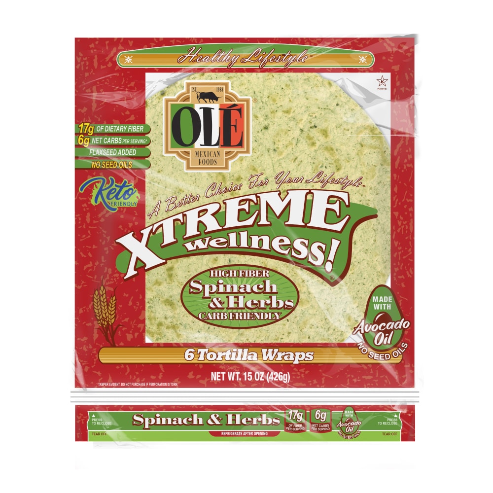 Ole Xtreme Spinach & Herbs Burrito Wrap Keto Friendly Tortillas