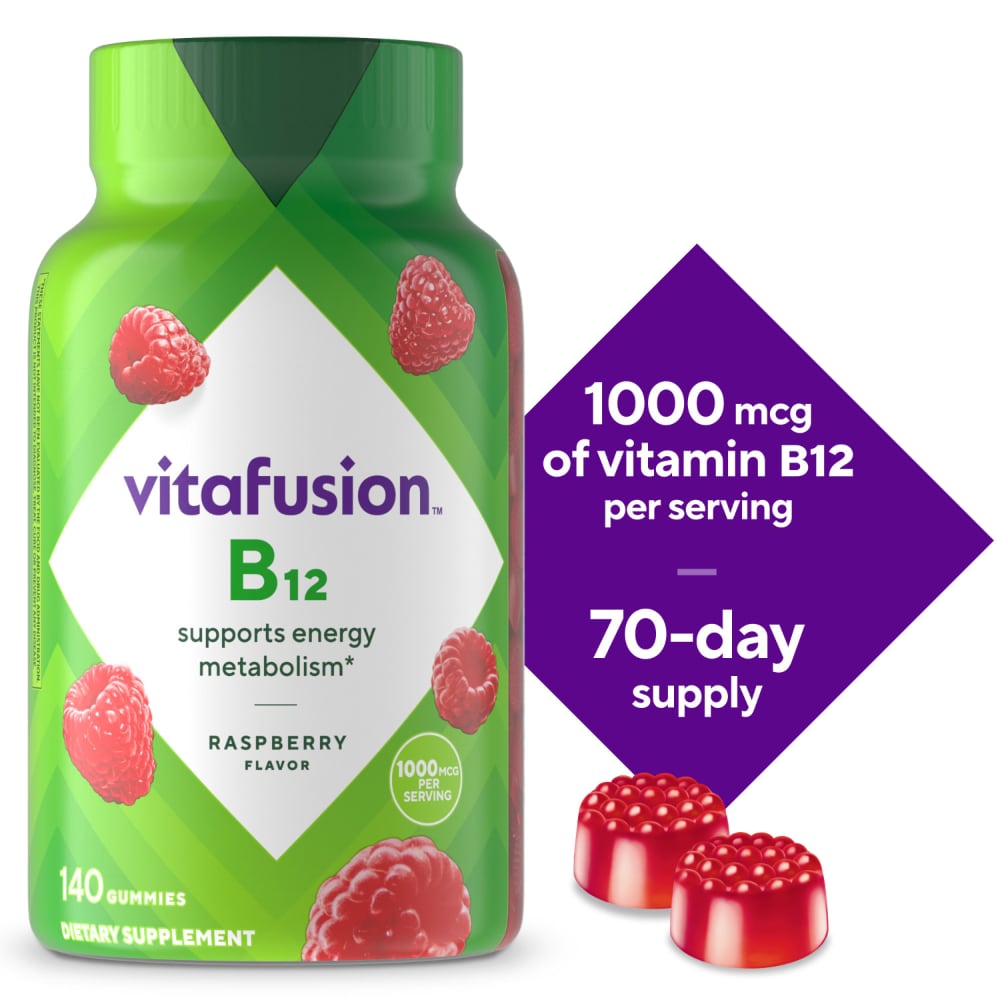 vitafusion Vitamin B12 Raspberry Flavored Gummy Vitamins Energy Support Supplement 1000mcg