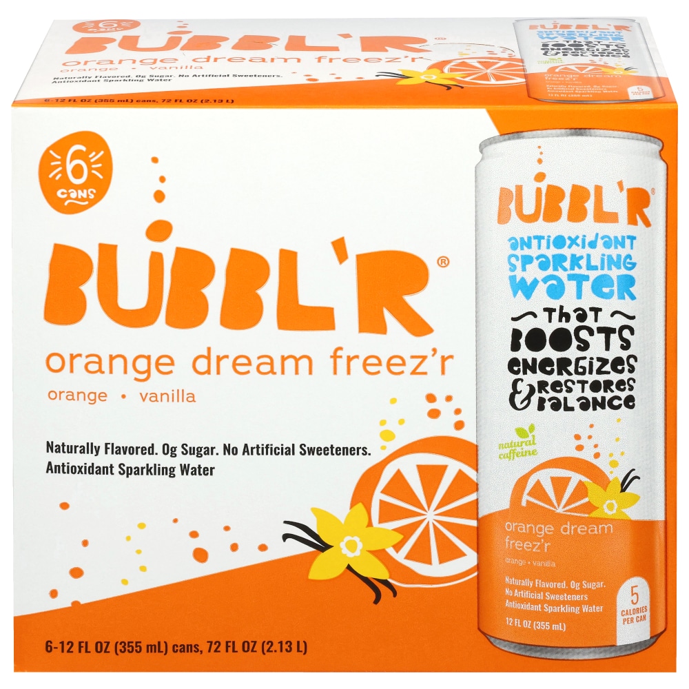 BUBBL’R® Orange Dream Freez’r Antioxidant Sparkling Water Cans