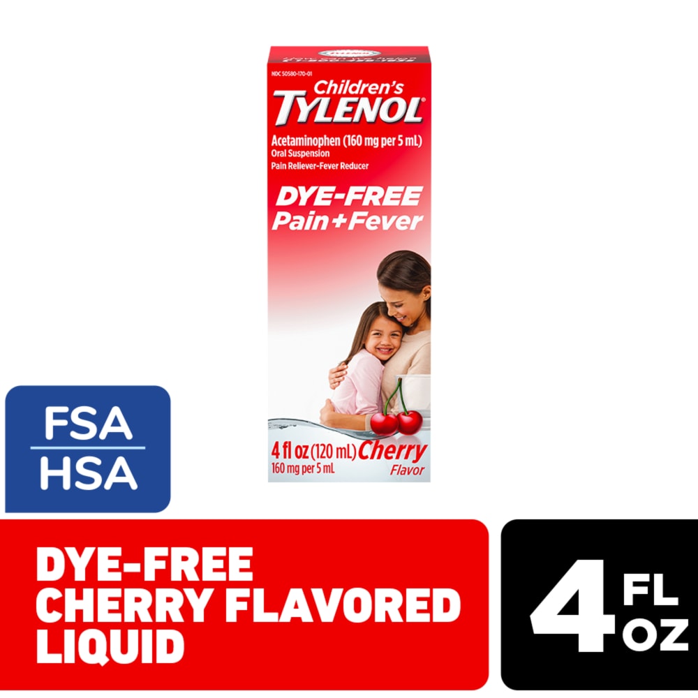 Children’s Tylenol Pain + Fever Medicine Dye-Free Cherry Liquid Oral Suspension