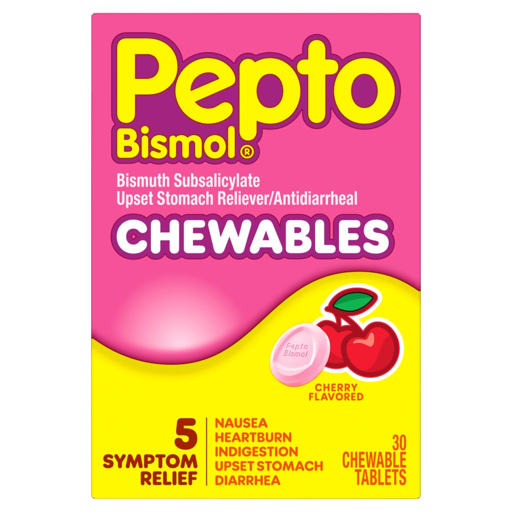 Pepto Bismol Cherry Chewables Tablets, Fast Stomach Relief, 30 ct