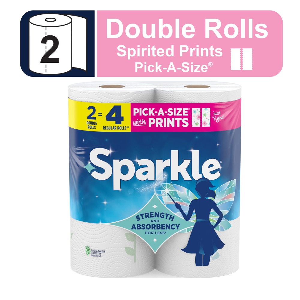 SPARKLE PICK-A-SIZE SPIRITED PRINTS 2 DOUBLE ROLLS PAPER TOWELS