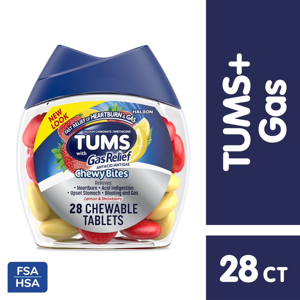 Tums Chewy Bites Antacid with Gas Relief, Lemon and Strawberry