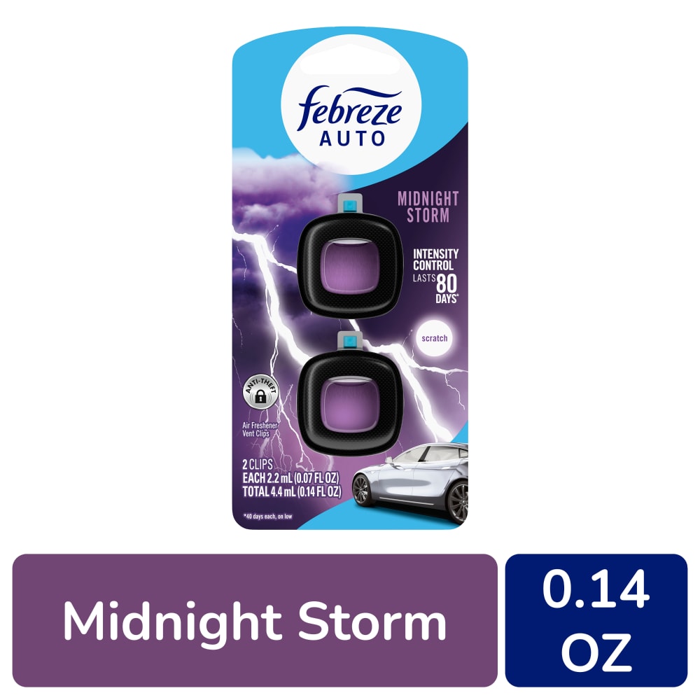 Febreze AUTO Air Freshener Vent Clip Midnight Storm Scent Car Vent Clip