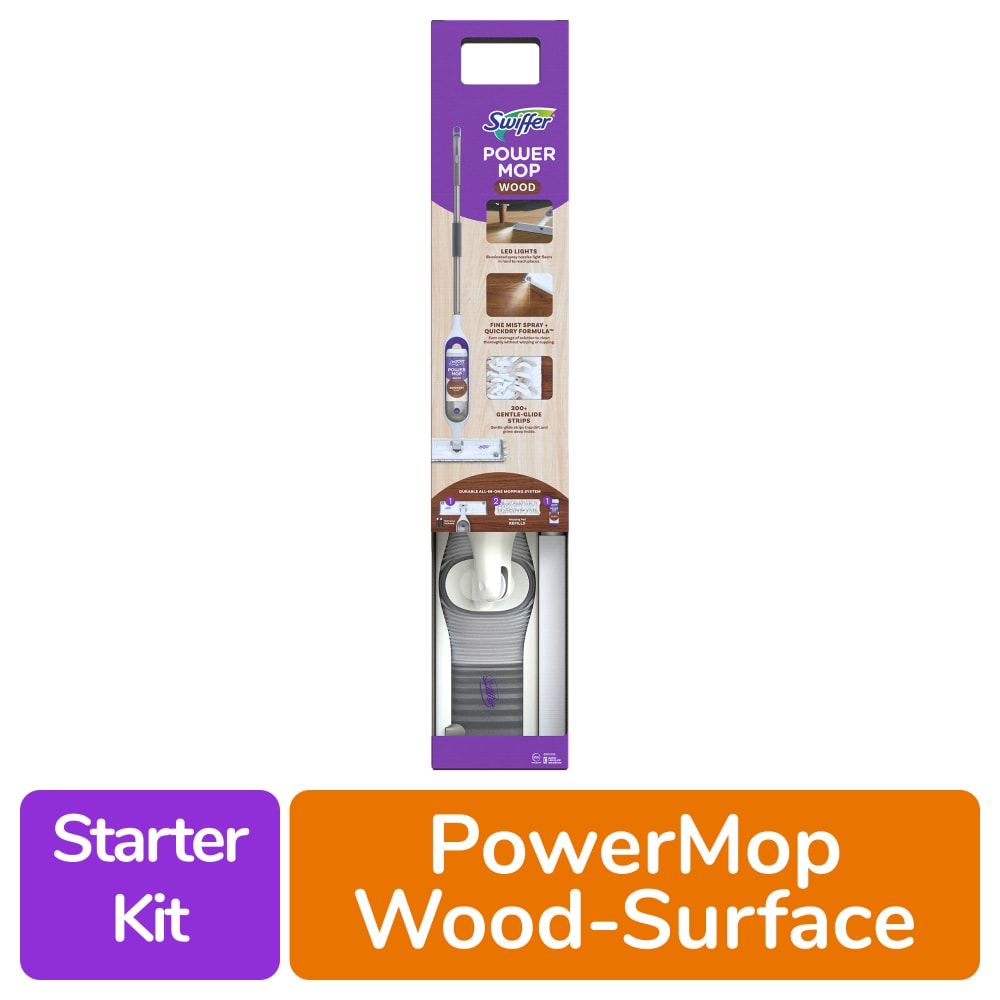 Swiffer Power Mop Wood Hardwood Floor Cleaner for Mopping QuickDry Cleaning Set Lemon Scent