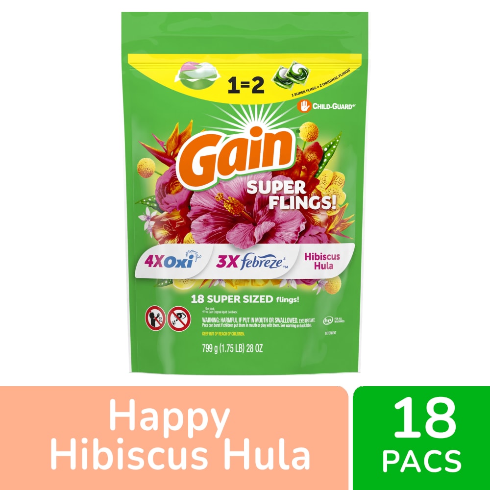 Gain Super Flings Happy Hibiscus Hula Laundry Detergent Pods