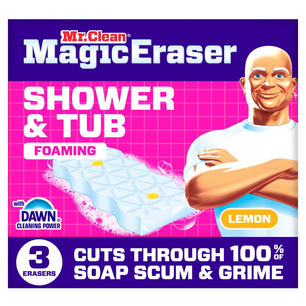 Mr. Clean Magic Eraser Sponge Bathroom Cleaner Soap Scum Shower & Tub Cleaner Lemon