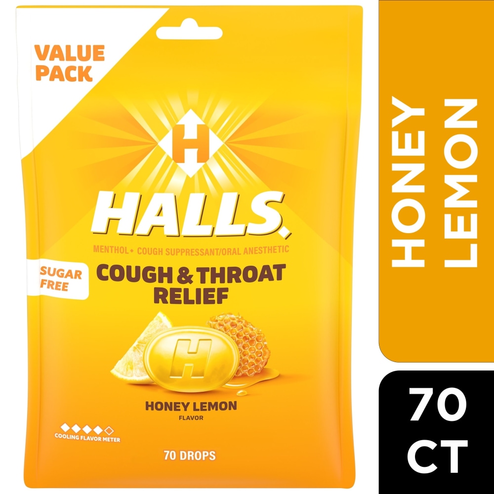 HALLS Sugar Free Honey Lemon Cough Drops