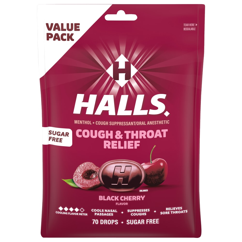 Halls Relief Sugar-Free Cherry Cough and Sore Throat Relief Lozenges