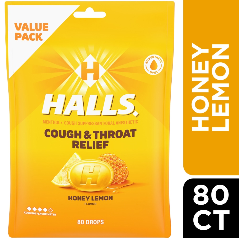 HALLS Cough and Throat Relief Honey Lemon Cough Drops