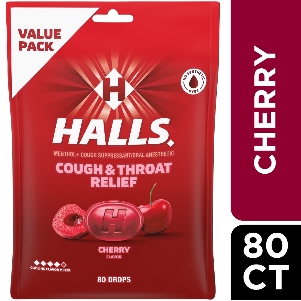 HALLS Cough and Throat Relief Cherry Cough Drops Value Pack