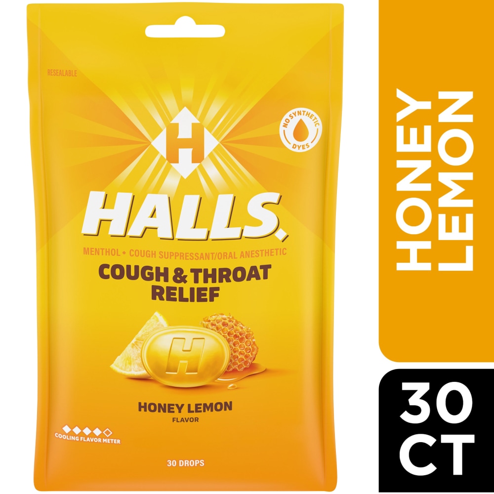 HALLS Cough and Throat Relief Honey Lemon Cough Drops