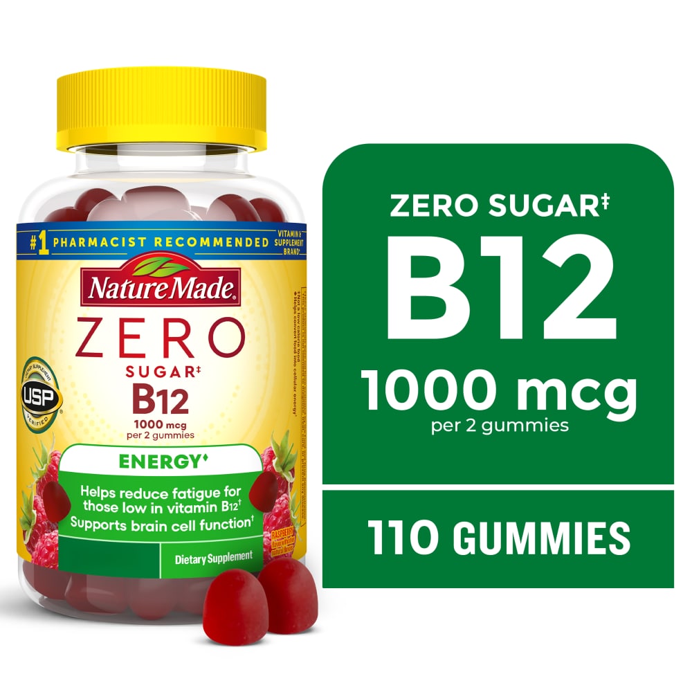 Nature Made Zero Sugar Energy Vitamin B12 Gummies Raspberry Flavored