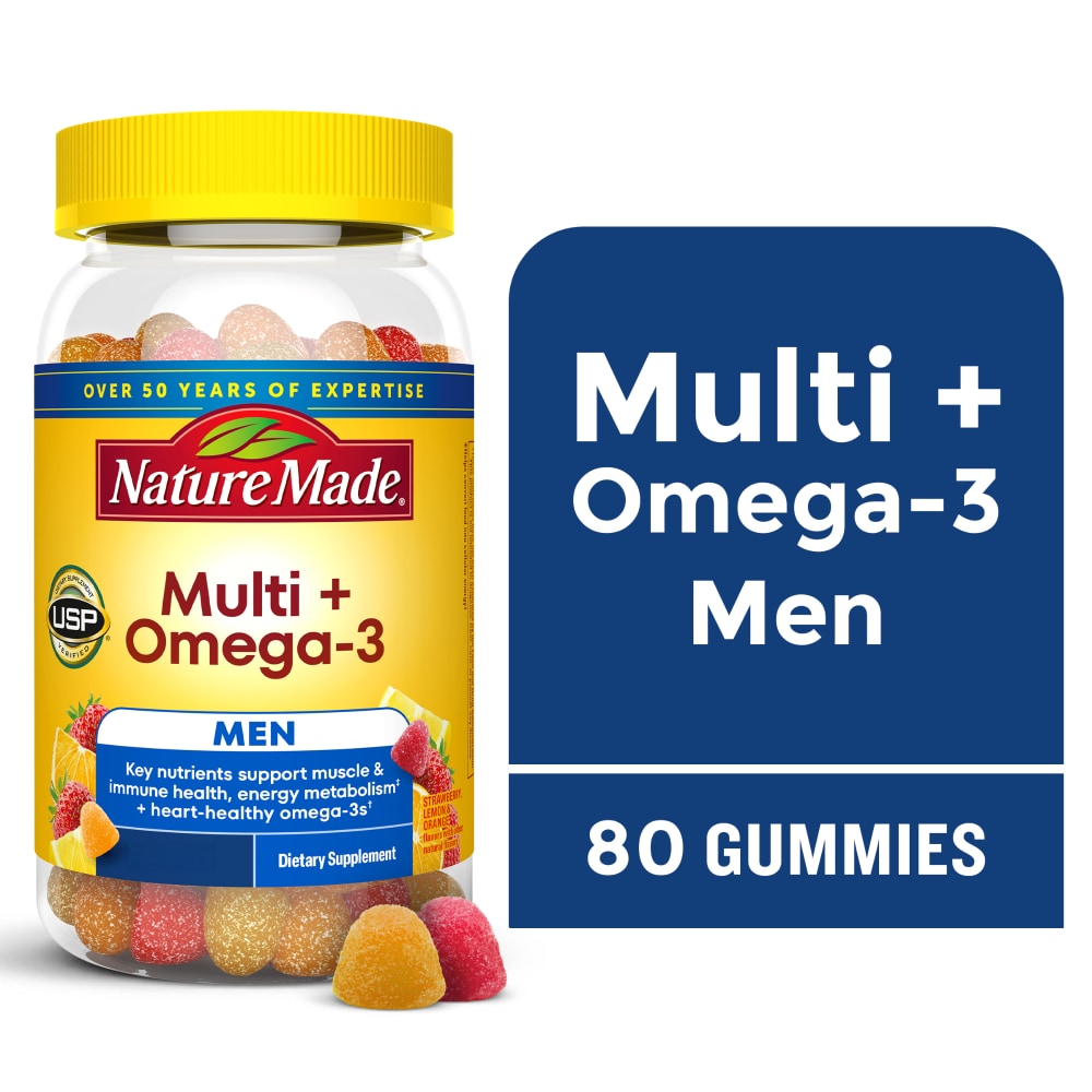 Nature Made Men’s Multivitamin + Omega-3 Gummies Strawberry, Lemon & Orange Flavored
