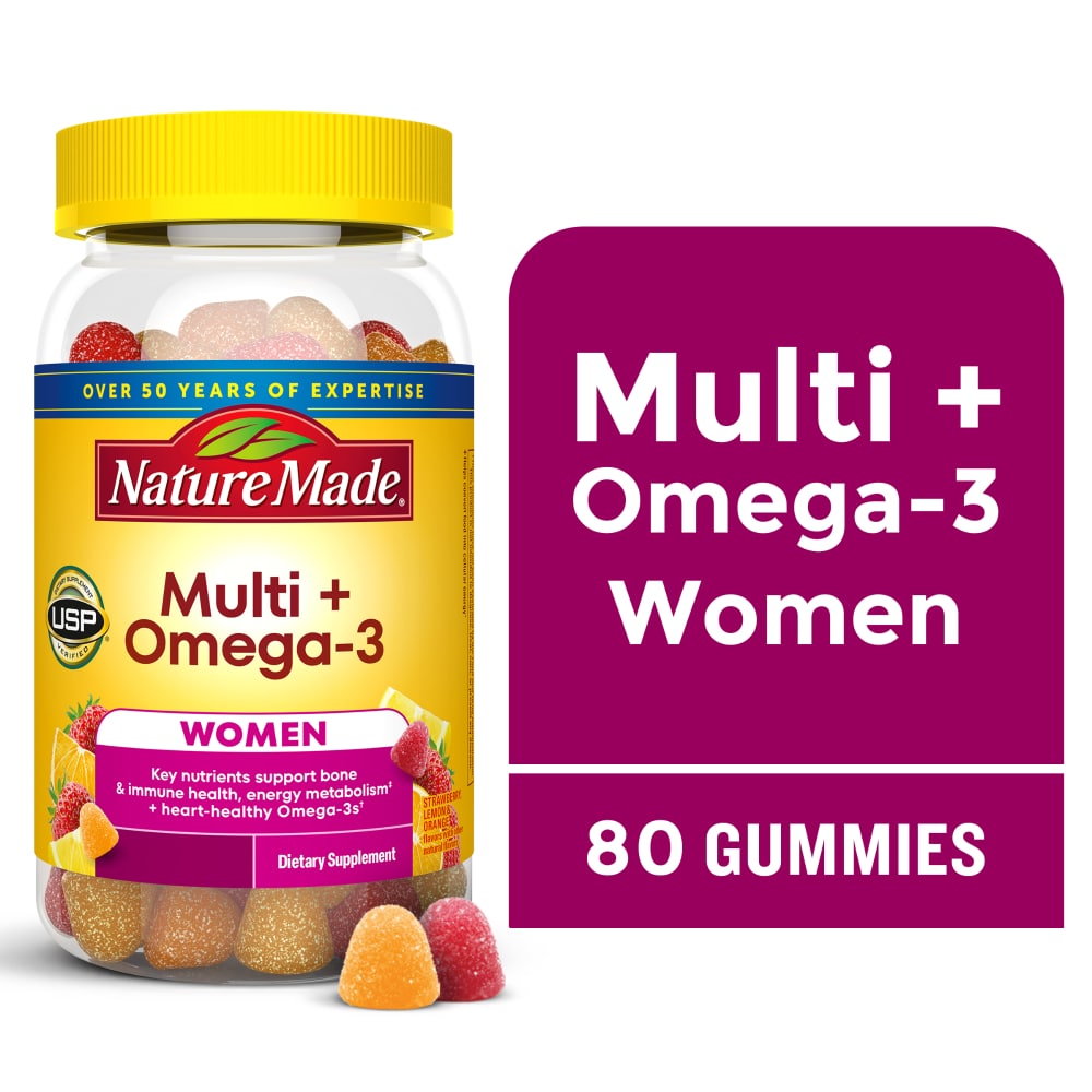 Nature Made Women’s Multivitamin + Omega-3 Gummies Strawberry, Lemon & Orange Flavored