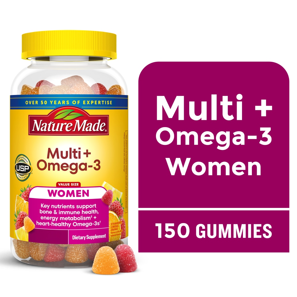 Nature Made Women’s Multivitamin + Omega-3 Gummies Strawberry, Lemon & Orange Flavored
