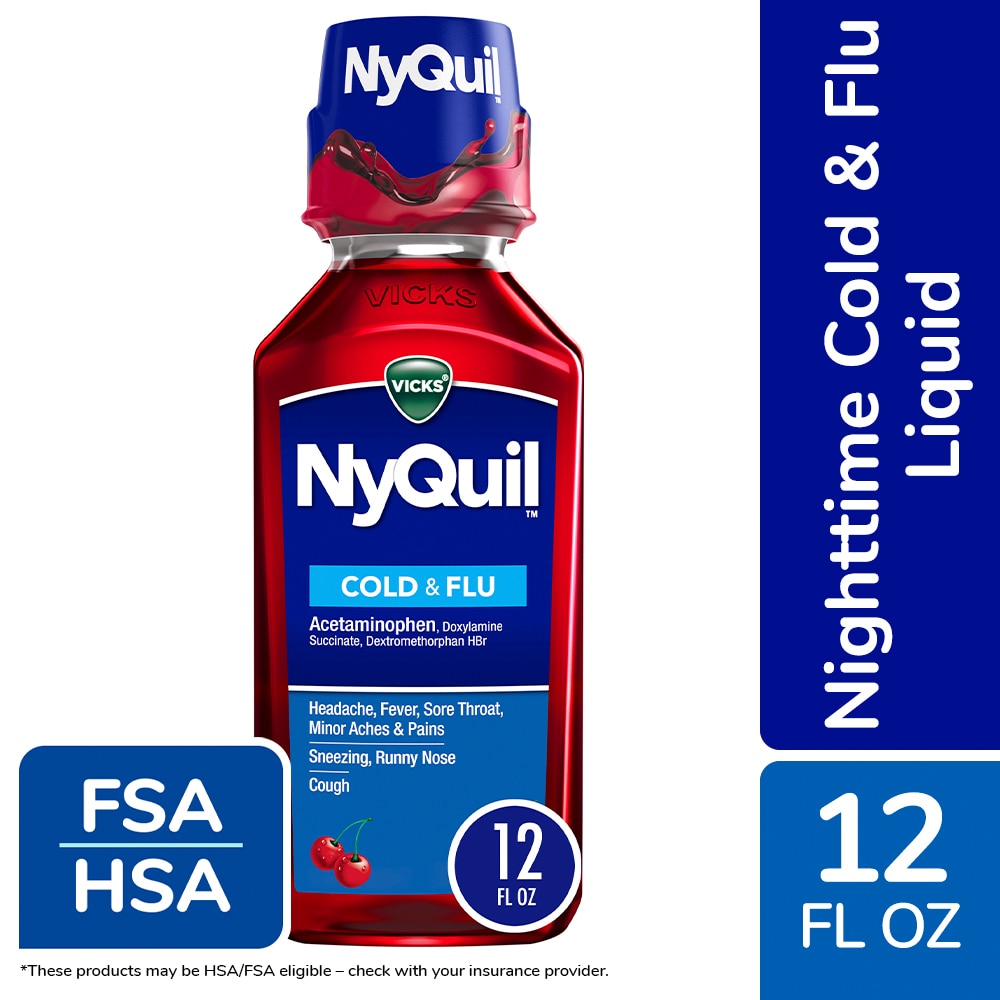 Vicks NyQuil Cold and Flu Medicine Acetaminophen Cherry Liquid