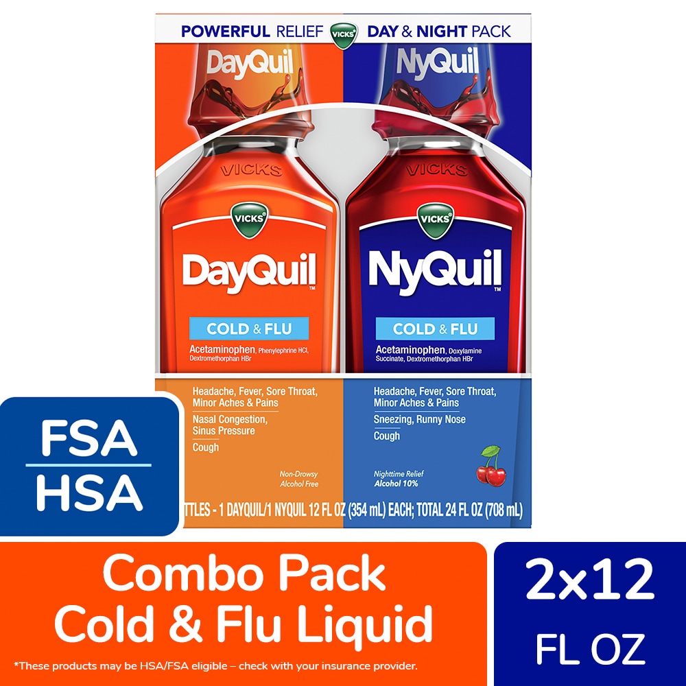 Vicks DayQuil & NyQuil Cold & Flu Medicine Acetaminophen Cherry Liquid