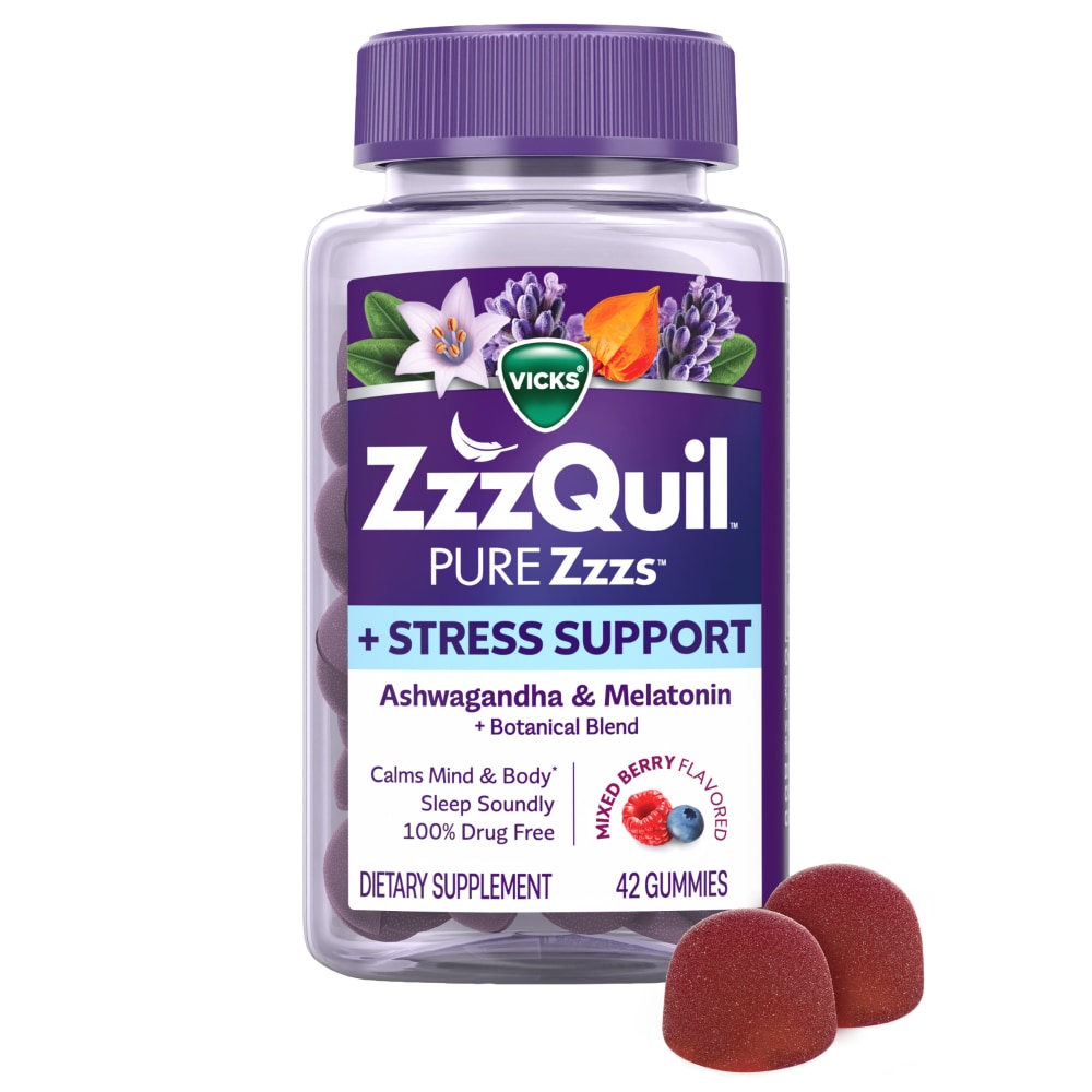 ZzzQuil PURE Zzzs Sleep+ De-Stress Melatonin Sleep Aid Gummy