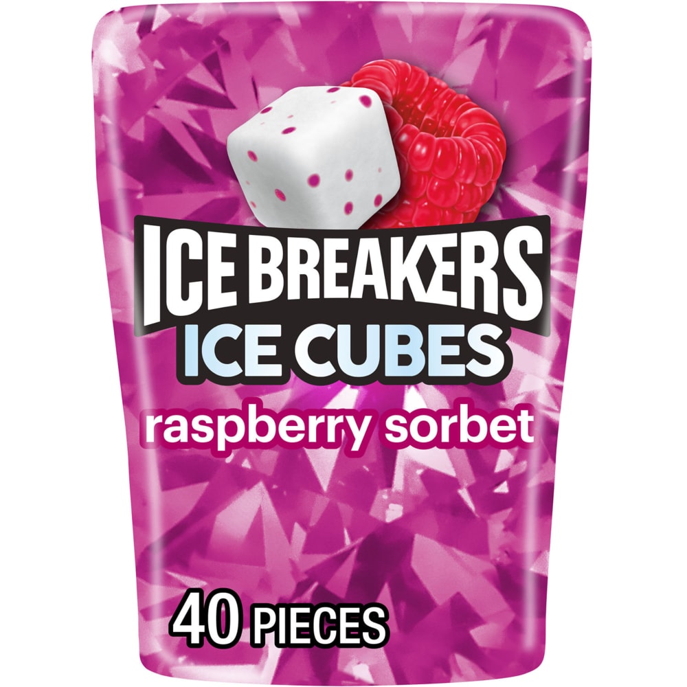 ICE BREAKERS Ice Cubes Raspberry Sorbet Flavored Sugar Free Chewing Gum Bottle