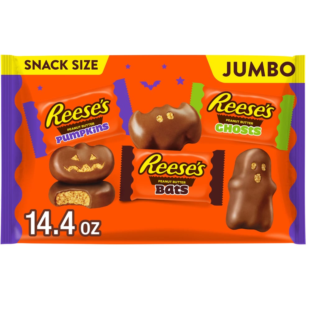 REESE’S Assorted Milk Chocolate Snack Size Peanut Butter Shapes Halloween Candy Jumbo Bag