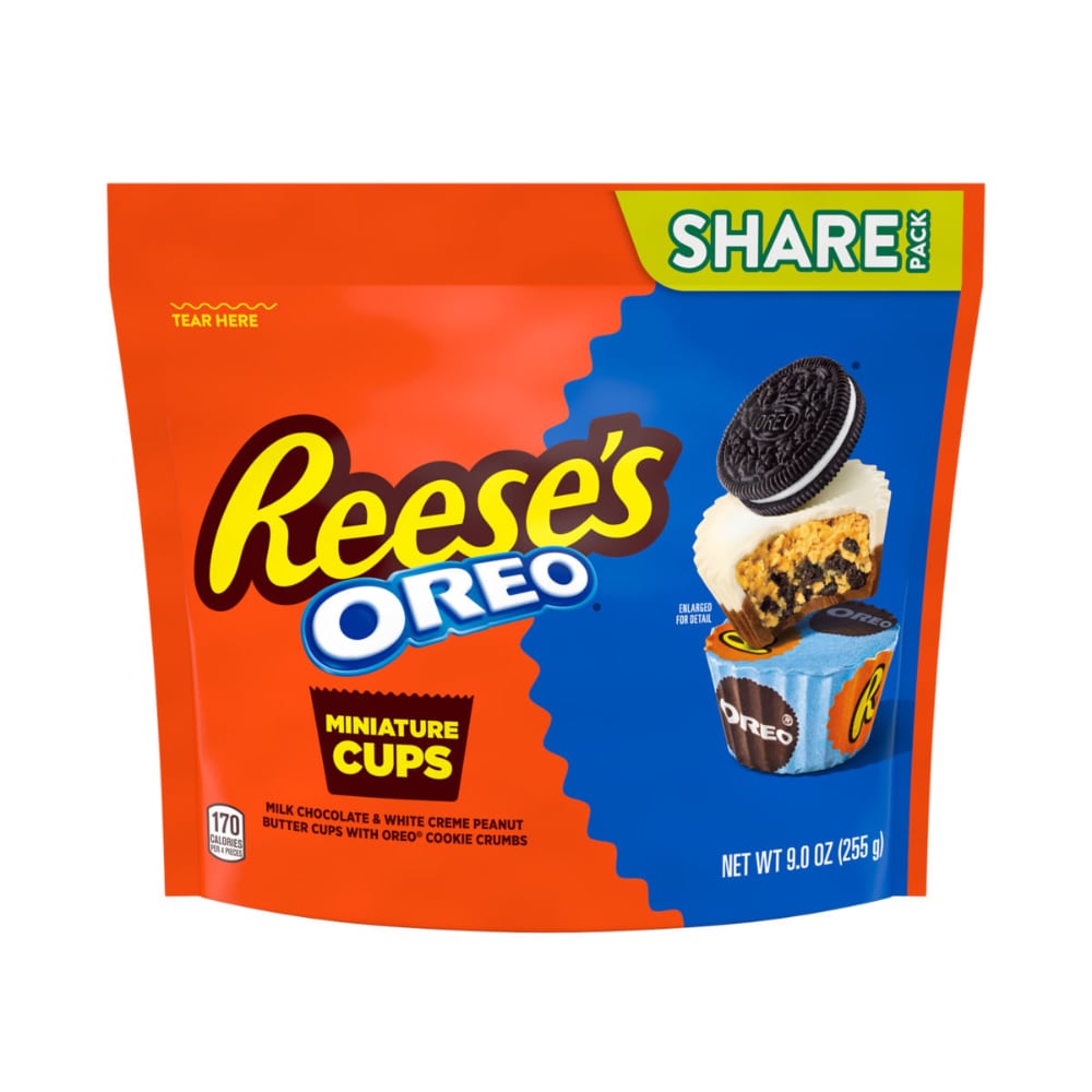 REESES OREO MC & WHITE CREME CUPS FILLED WITH PB & OREO COOKIE PIECES MINIATURES STAND UP BAG