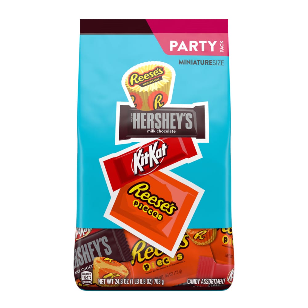 Choc Pkgd Candy Asst Party Pk: Reeses Pieces, Kit Kat Crisp, Hersheys Miniatures, Reeses Miniatures