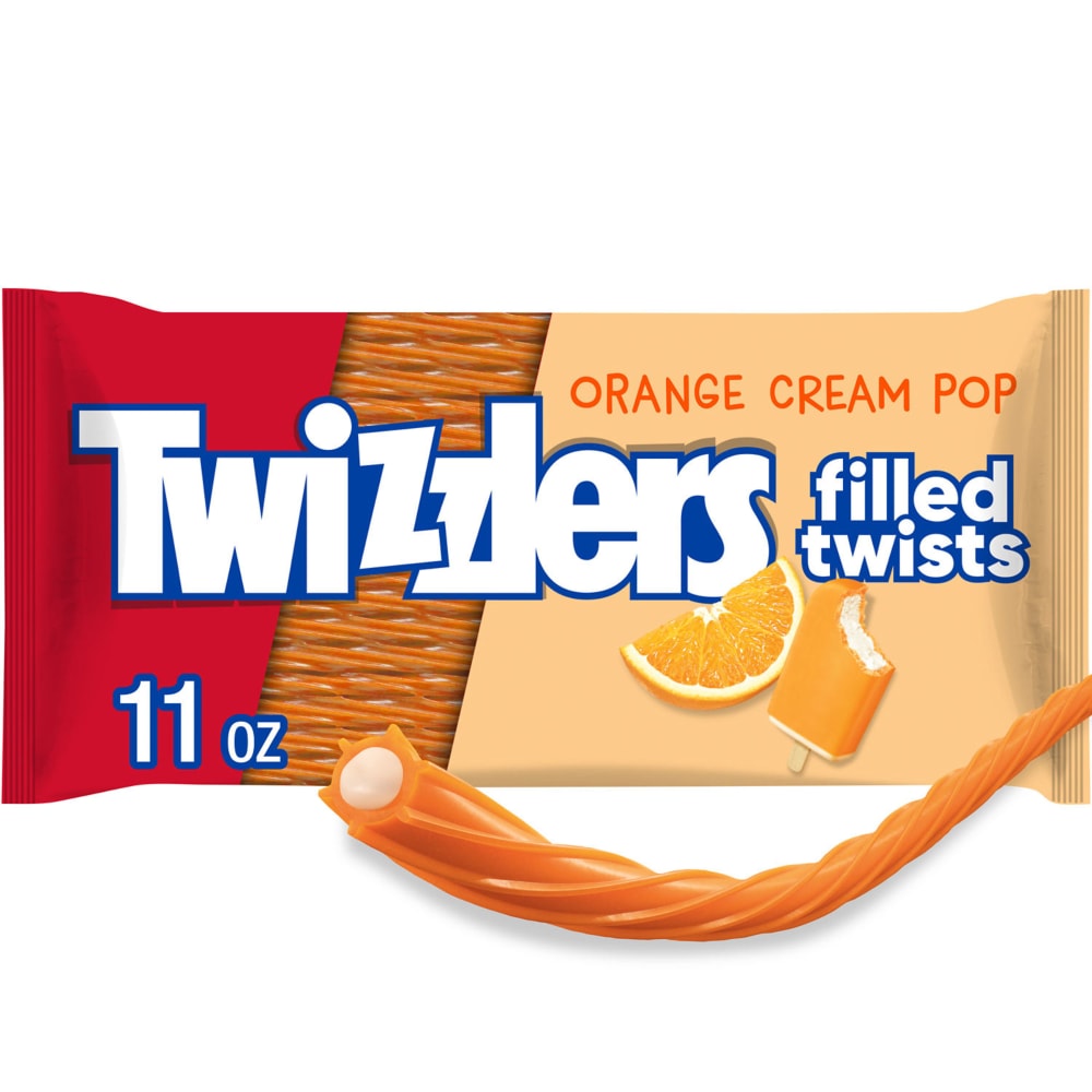 TWIZZLERS Filled Twists Orange Cream Pop Flavored Licorice Style Chewy Candy Bag