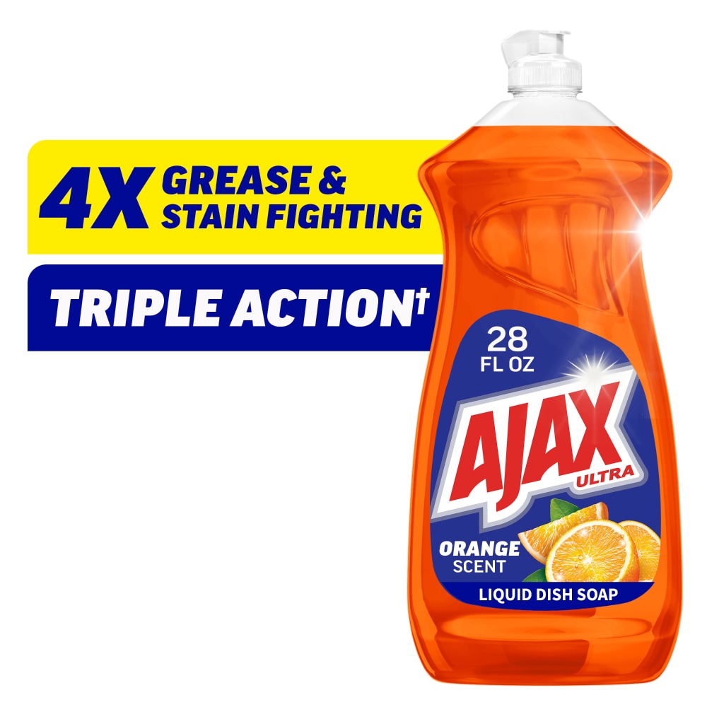 Ajax Ultra Liquid Dish Soap Triple Action Mess Free Easy Flip Cap Orange Scent