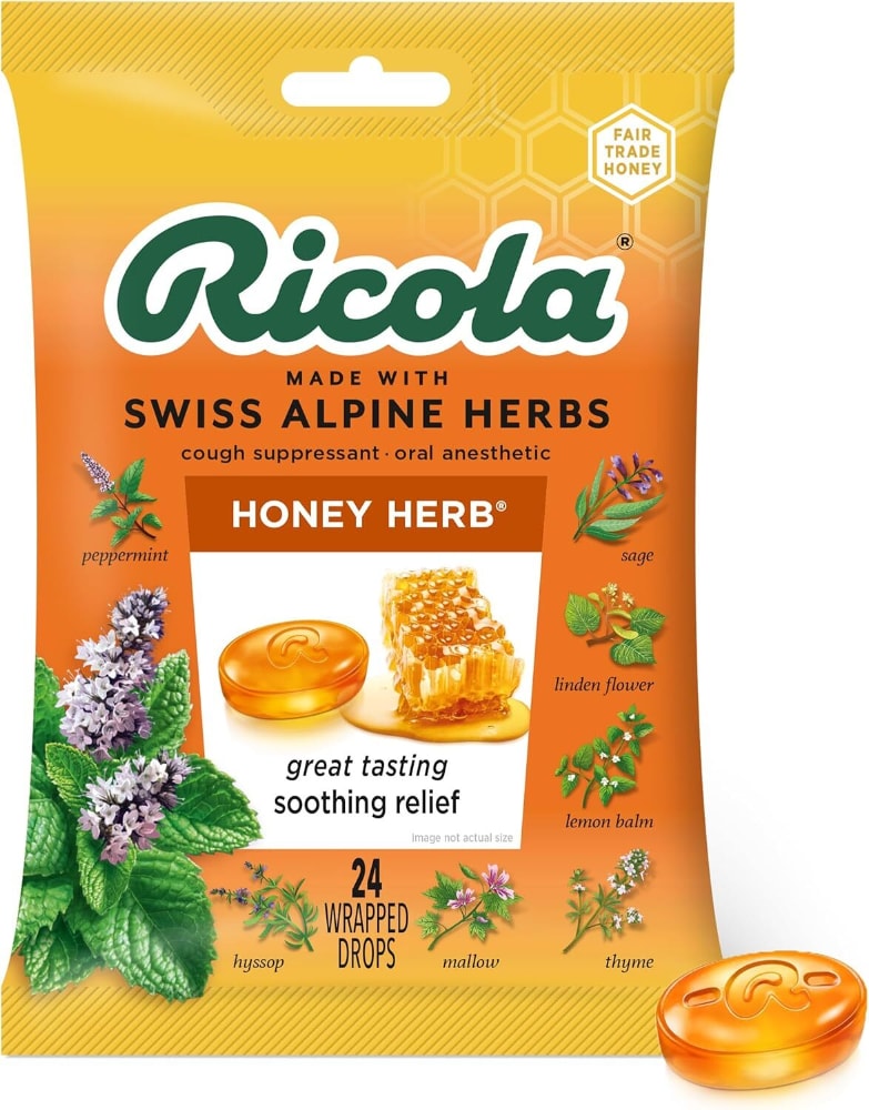 Ricola® Honey Herb Menthol Cough Drops for Sore Throat and Cough Relief