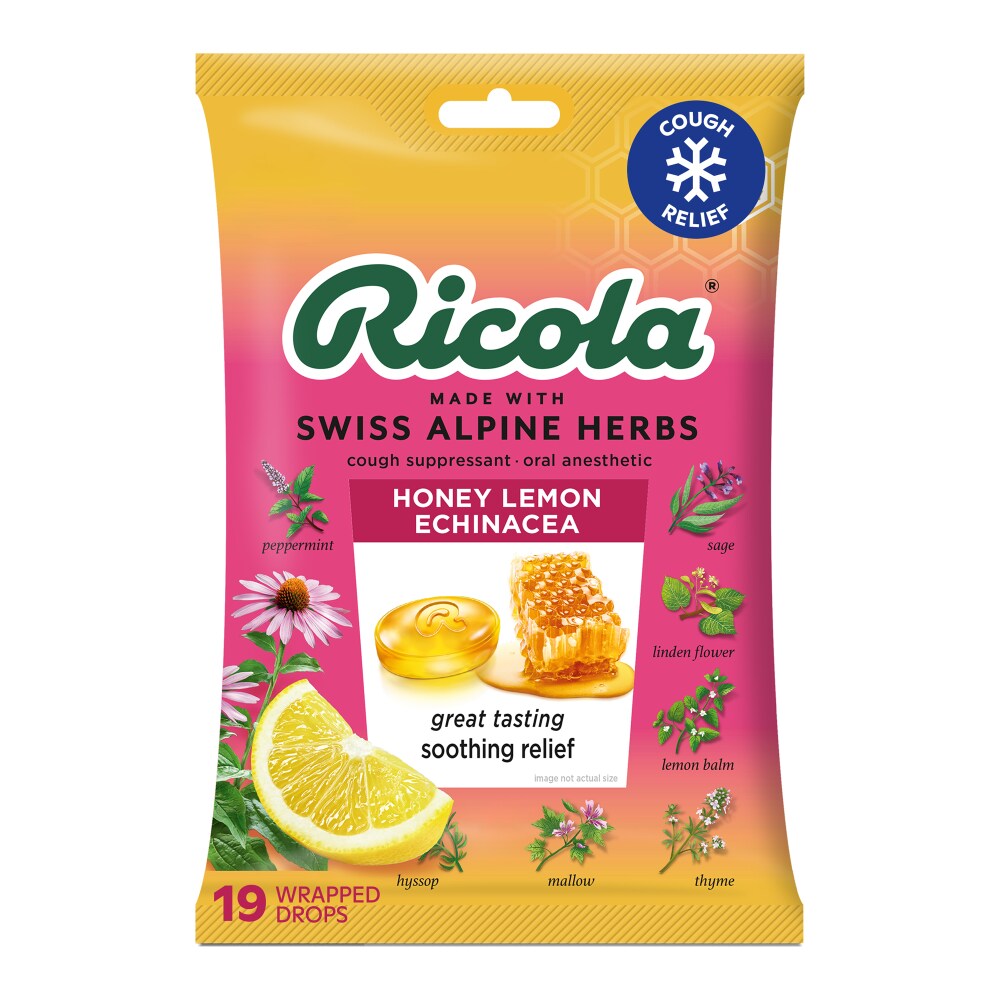 Ricola® Honey Lemon with Echinacea Menthol Cough Drops for Sore Throat and Cough Relief