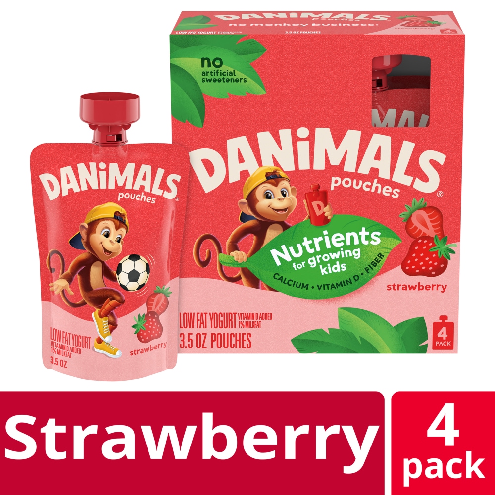 Danimals Pouches Strawberry Squeezable Low Fat Yogurt Pouches​