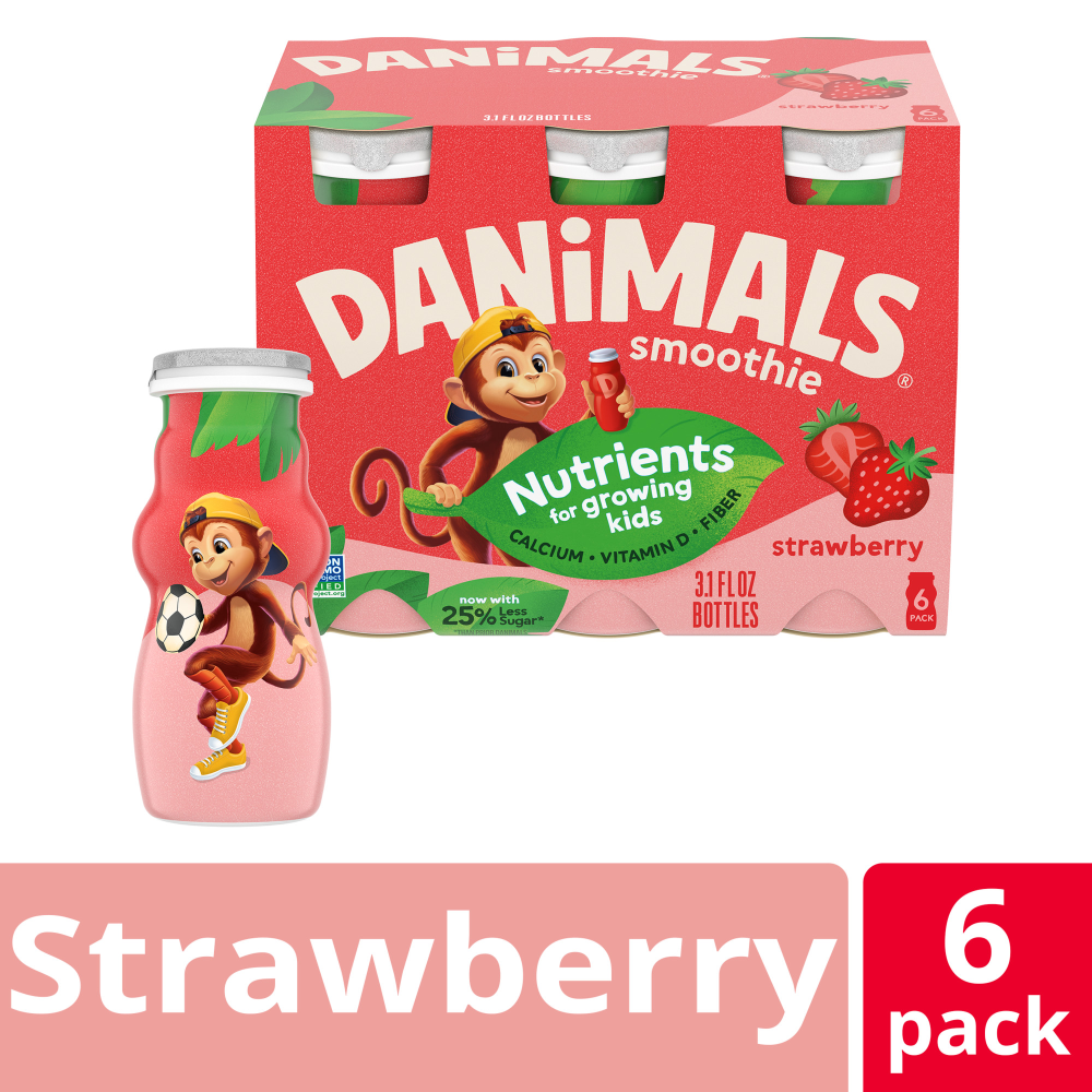 Danimals Smoothie Strawberry Low Fat Dairy Drink Smoothie Bottles