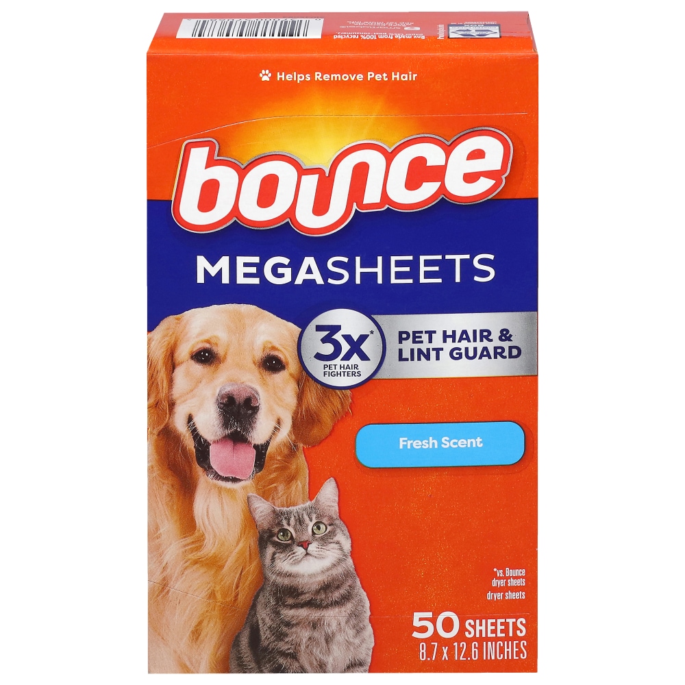 Bounce Pet Hair & Lint Guard Mega Dryer Sheets with 3X Pet Hair Fighters Fresh Scent Dryer Sheets