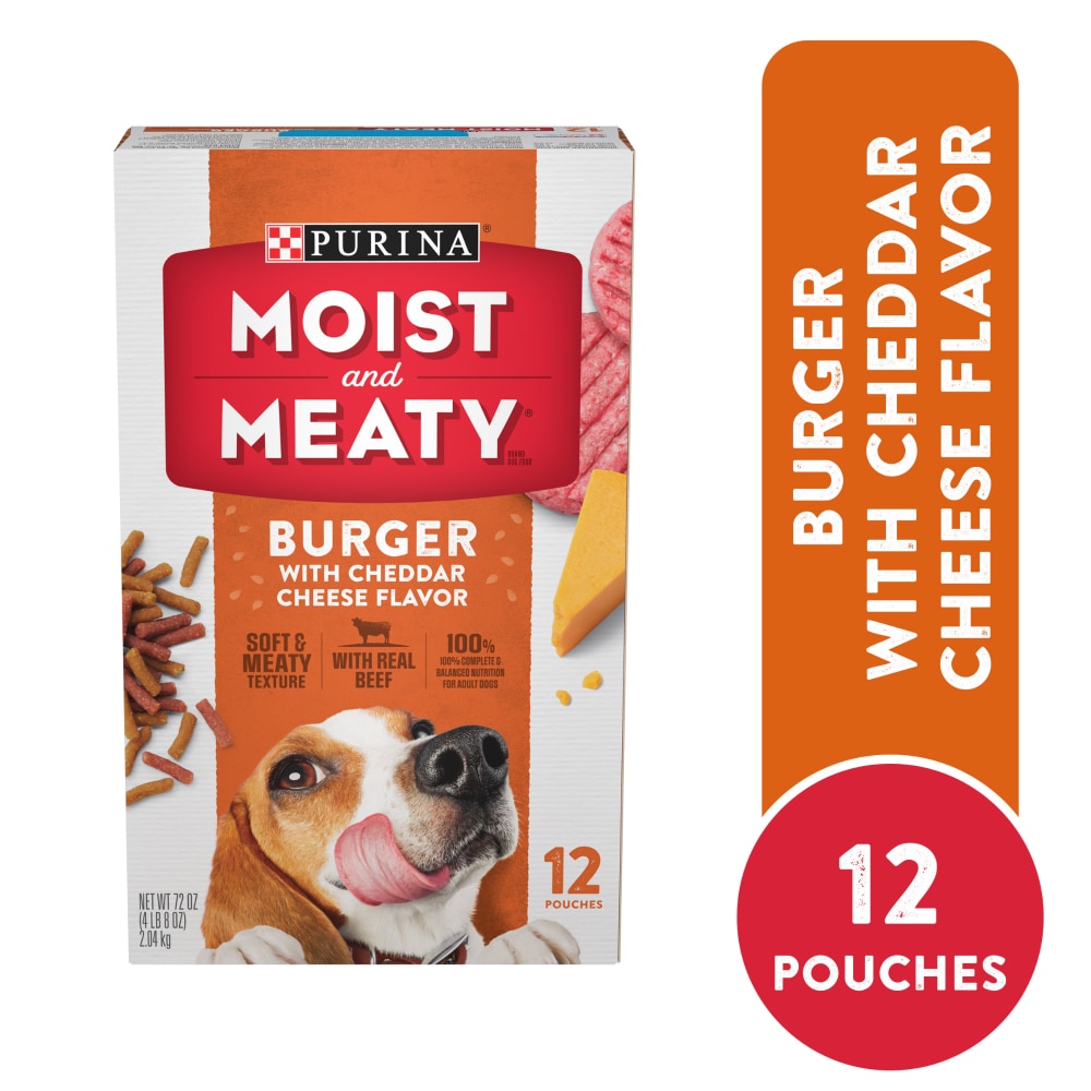 Purina Moist and Meaty Semi-Moist Dog Food Pouches Chopped Burger with Cheddar Cheese