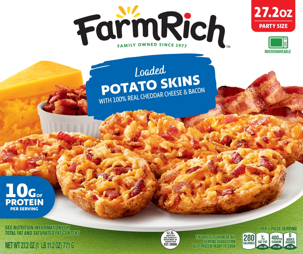 Farm Rich Loaded Potato Skins Stuffed with Cheddar Cheese and Bacon, 27.2 oz