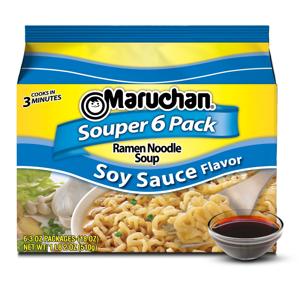 Maruchan Souper Ramen Noodle Soup, Soy Sauce, Pack of 6