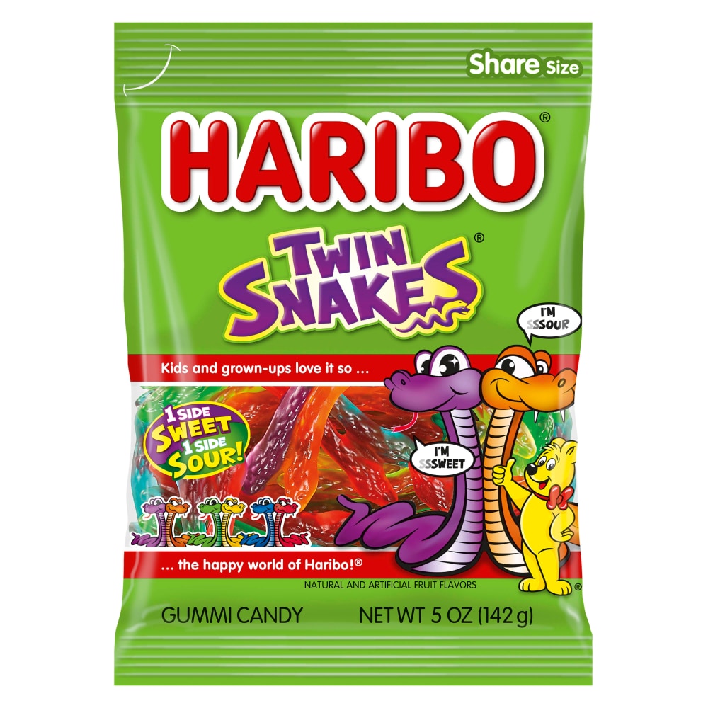 HARIBO® of America Twin Snakes Sweet & Sour Gummy Candy – Assorted Fruity Flavors, Share Bag