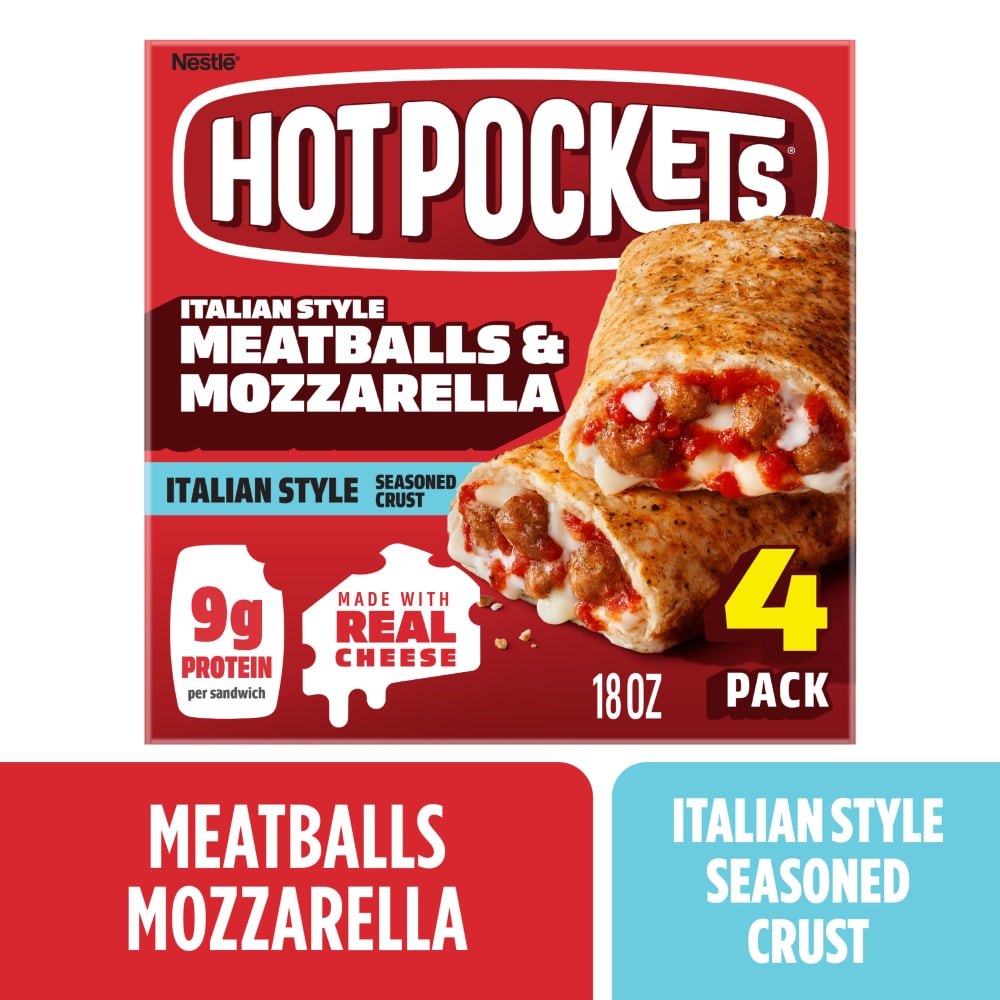 Hot Pockets Meatballs and Mozzarella Frozen Snacks Air Fryer Snacks 9g Protein 4PK