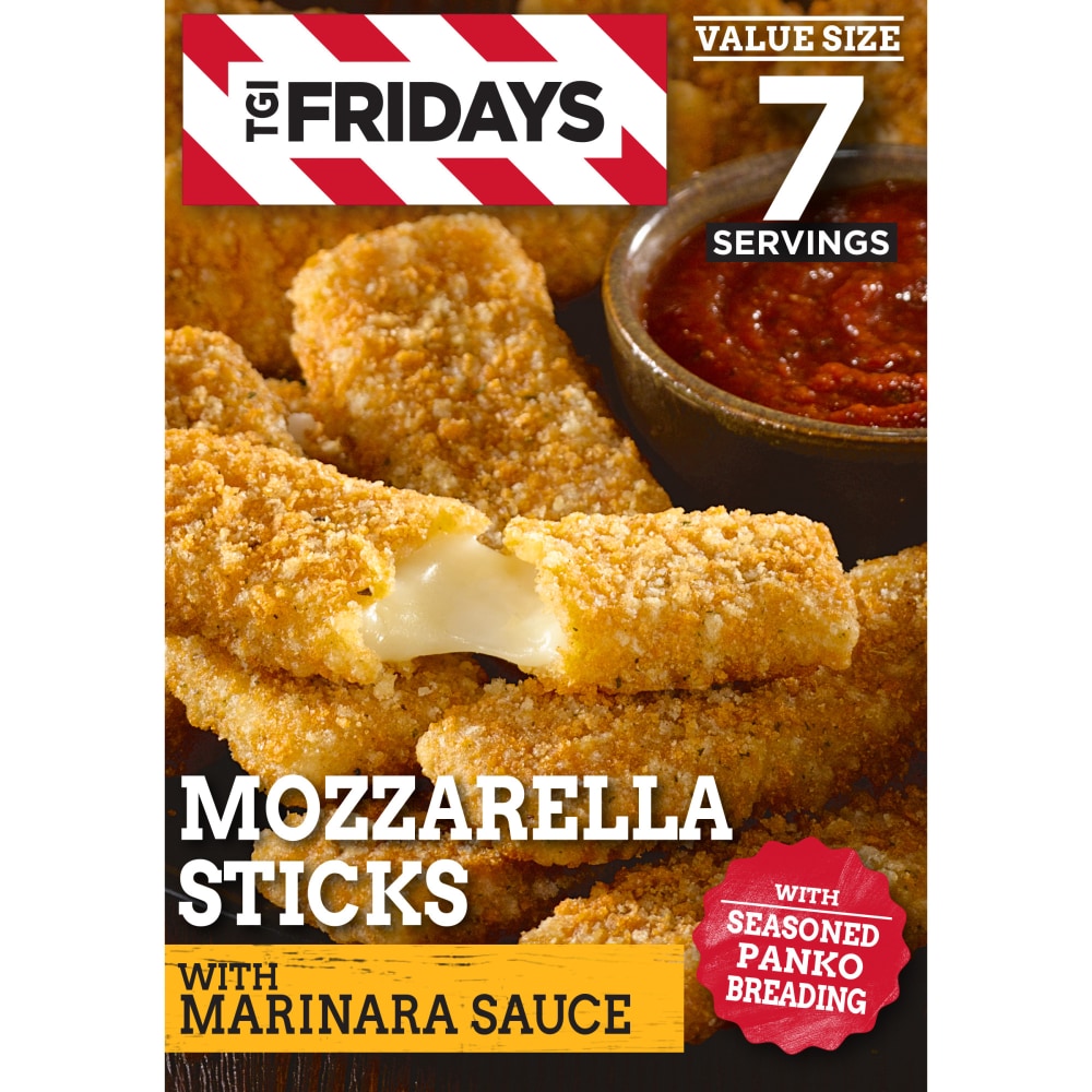 TGI Fridays Mozzarella Sticks Value Size Frozen Snacks with Marinara Sauce, Box